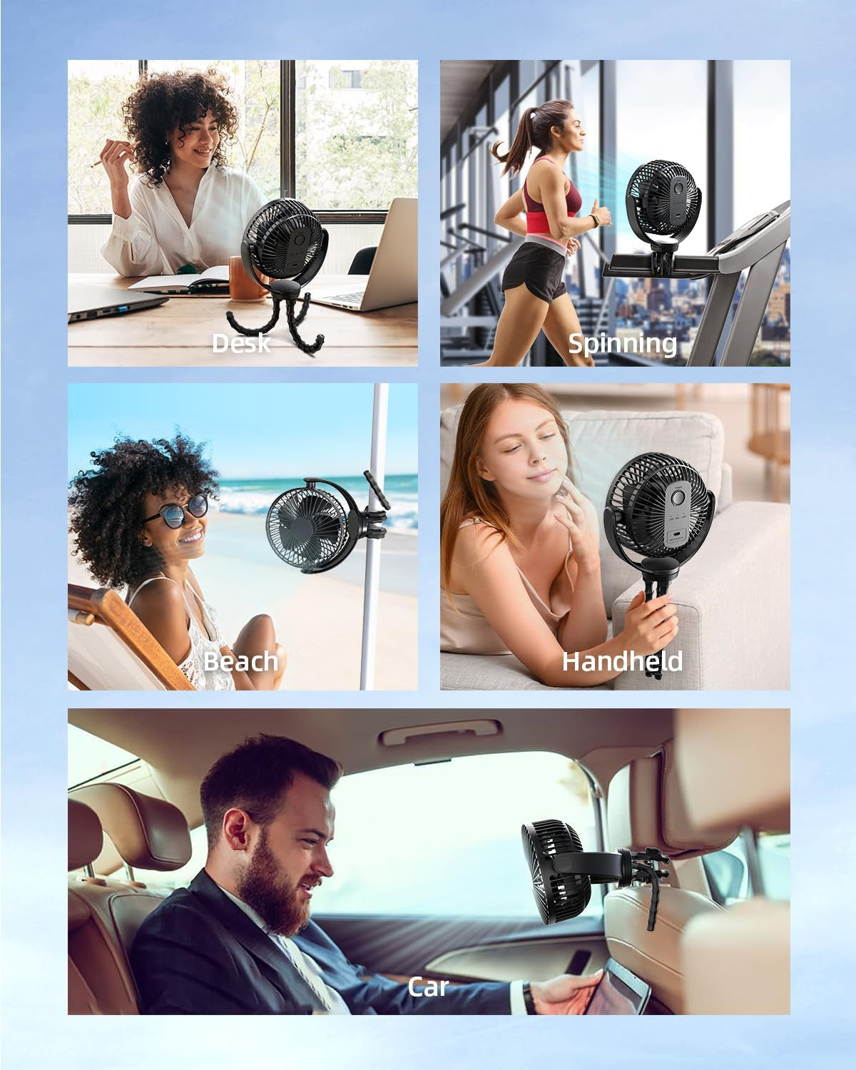 5000Mah Portable Stroller Fan - 3-Speed Battery Operated, Flexible Clip-On Tripod, 360° Rotate Flexible Tripod，Usb Rechargeable Cooling for Bike, Treadmill, Travel & Car Seat